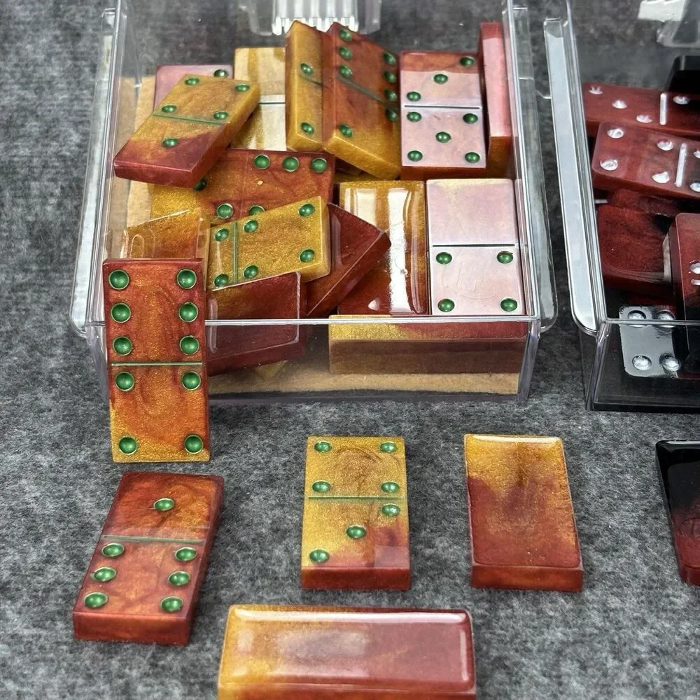 Dominoes Set Lot of 3 Resin Swirl Double Six Domino Games w/ Storage Cases